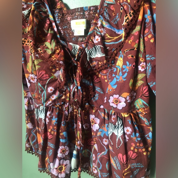 Anthropologie Maeve Ruffled Floral Zebra Print Tie-Front Blouse - Picture 4 of 4